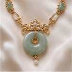 Jade Donut Necklace with Ornate Pearl Bail and Cabochon Stations