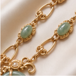 Jade Donut Necklace with Ornate Pearl Bail and Cabochon Stations - 图片 4