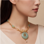 Jade Donut Necklace with Ornate Pearl Bail and Cabochon Stations - 图片 6