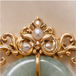 Jade Donut Necklace with Ornate Pearl Bail and Cabochon Stations - 图片 8