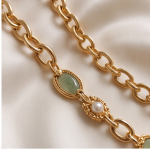 Carved Jade Oval Pendant Necklace with Jade Stations in Antique Gold - Image 6