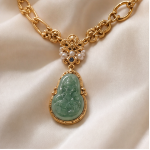 Carved Jade Gourd Pendant on Chunky Gold Link Necklace