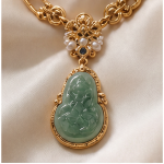 Carved Jade Gourd Pendant on Chunky Gold Link Necklace - 图片 6