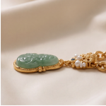 Carved Jade Gourd Pendant on Chunky Gold Link Necklace - 图片 7