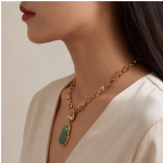 Carved Jade Gourd Pendant on Chunky Gold Link Necklace - 图片 8