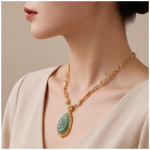 Carved Jade Teardrop Pendant Necklace with Floral Relief and Pearls - 图片 5