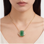 Emerald-Cut Green Jade Art Deco Pendant Necklace in Gold-Plated Brass - Image 2