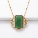 Emerald-Cut Green Jade Art Deco Pendant Necklace in Gold-Plated Brass