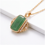 Emerald-Cut Green Jade Art Deco Pendant Necklace in Gold-Plated Brass - Image 4