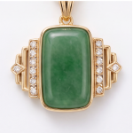 Emerald-Cut Green Jade Art Deco Pendant Necklace in Gold-Plated Brass - Image 6