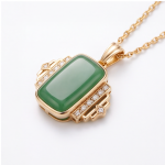 Emerald-Cut Green Jade Art Deco Pendant Necklace in Gold-Plated Brass - Image 7