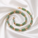 Green Jade Bar Link Collar Necklace in Gold-Plated Brass - 图片 7