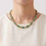 Green Jade Bar Link Collar Necklace in Gold-Plated Brass - 图片 2
