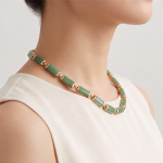Green Jade Bar Link Collar Necklace in Gold-Plated Brass - 图片 5