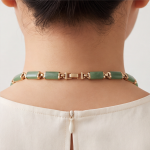 Green Jade Bar Link Collar Necklace in Gold-Plated Brass - 图片 8