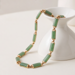 Green Jade Bar Link Collar Necklace in Gold-Plated Brass - 图片 3