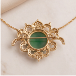 Round Green Jade Scrollwork Brooch Pendant in Gold-Plated Brass - 图片 4