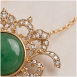 Round Green Jade Scrollwork Brooch Pendant in Gold-Plated Brass - 图片 8