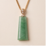 Tapered Green Jade Bar Pendant on Gold-Plated Curb Chain