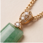 Tapered Green Jade Bar Pendant on Gold-Plated Curb Chain - 图片 5