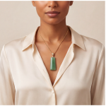 Tapered Green Jade Bar Pendant on Gold-Plated Curb Chain - 图片 4