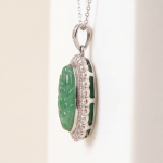 Oval Carved Green Jade Halo Pendant in Sterling Silver - 图片 7