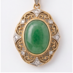 Oval Green Jade Filigree Pendant Necklace in Gold-Plated Brass - 图片 3