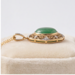 Oval Green Jade Filigree Pendant Necklace in Gold-Plated Brass - 图片 10