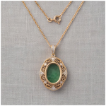 Oval Green Jade Filigree Pendant Necklace in Gold-Plated Brass - 图片 9