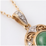 Oval Green Jade Filigree Pendant Necklace in Gold-Plated Brass - 图片 7