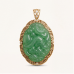 Large Carved Green Jade Oval Pendant with Greek Key Border - 图片 4