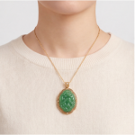 Large Carved Green Jade Oval Pendant with Greek Key Border - 图片 2