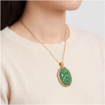 Large Carved Green Jade Oval Pendant with Greek Key Border - 图片 5