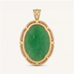 Large Carved Green Jade Oval Pendant with Greek Key Border - 图片 8