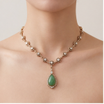 Green Jade Drop Lavalier Necklace with Cubic Zirconia Stations - 图片 2
