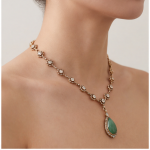 Green Jade Drop Lavalier Necklace with Cubic Zirconia Stations - 图片 5