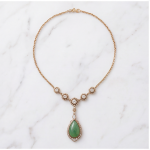 Green Jade Drop Lavalier Necklace with Cubic Zirconia Stations