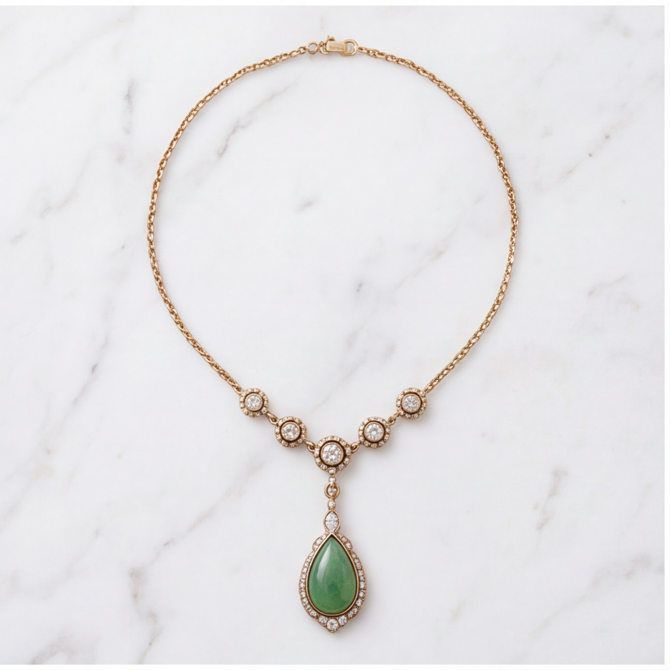1786583976_152f0483-4 Green Jade Drop Lavalier Necklace with Cubic Zirconia Stations - 图片 1
