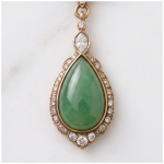 Green Jade Drop Lavalier Necklace with Cubic Zirconia Stations - 图片 3