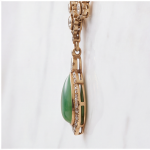 Green Jade Drop Lavalier Necklace with Cubic Zirconia Stations - 图片 7