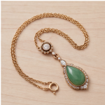 Green Jade Drop Lavalier Necklace with Cubic Zirconia Stations - 图片 6