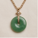 Green Jade Donut Pendant on Gold-Plated Belcher Chain - 图片 6
