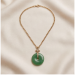 Green Jade Donut Pendant on Gold-Plated Belcher Chain