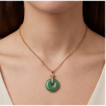 Green Jade Donut Pendant on Gold-Plated Belcher Chain - 图片 2