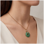 Green Jade Donut Pendant on Gold-Plated Belcher Chain - 图片 4