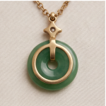 Green Jade Donut Pendant on Gold-Plated Belcher Chain - 图片 7