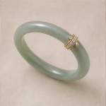 Pale Green Jade Bangle with Pave Gold Band Accent - 图片 8