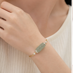 Carved Jade Barrel Bracelet with Freshwater Pearls and Slider Clasp in Gold Tone - Image 6