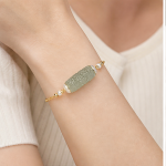 Carved Jade Barrel Bracelet with Freshwater Pearls and Slider Clasp in Gold Tone - Image 2