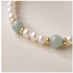 Freshwater Pearl and Jade Bead Beaded Bracelet in Gold Tone - 图片 7